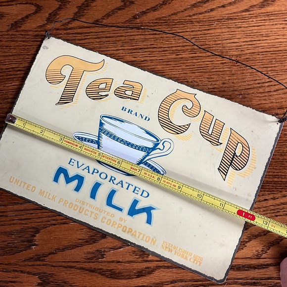Tin sign “Tea Cup Brand Evaporated Milk” metal kitchen plaque sign - Picture 3 of 7